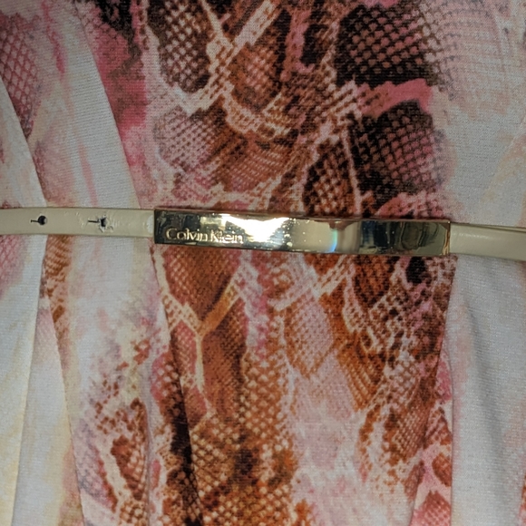 Calvin Klein Y2K 2000s fit & flare A-line pink snakeskin print dress + belt sz 4 - Picture 6 of 11